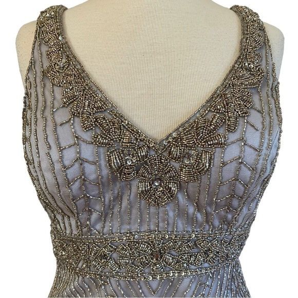 SUE WONG 12 platinum silver grey beaded formal Cocktail Dress - Picture 7 of 14